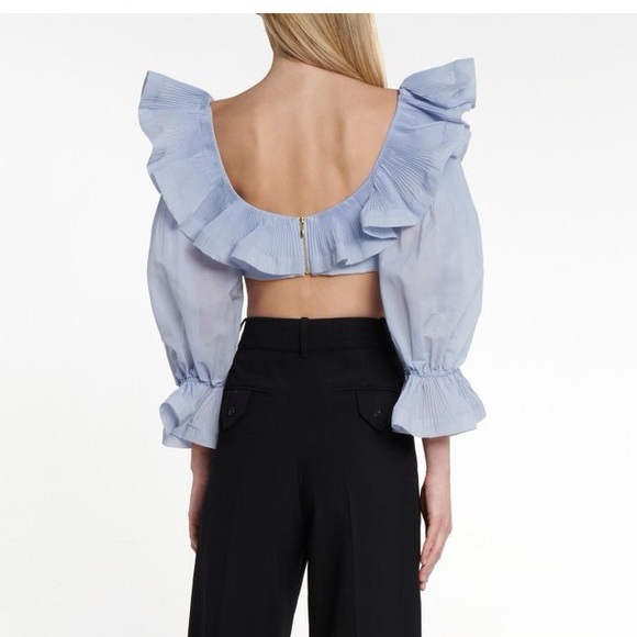 Zimmermann Blue Crepe Ruffled The Lovestruck Crop Top Size 0P AU